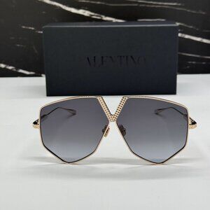 NEW VALENTINO V-HEXAGON  GREY TITANIUM WOMEN SUNGLASSES VALENTINO VLS-115A